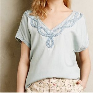 Anthropologie Holding Horses Braided Denim Top